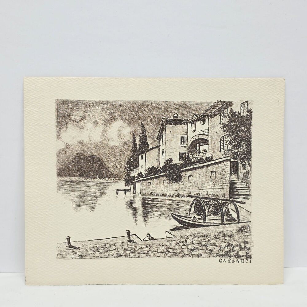 VTG J. Cassadei Signed Original Etching Art Italian Lakeside View Coma Lake ?